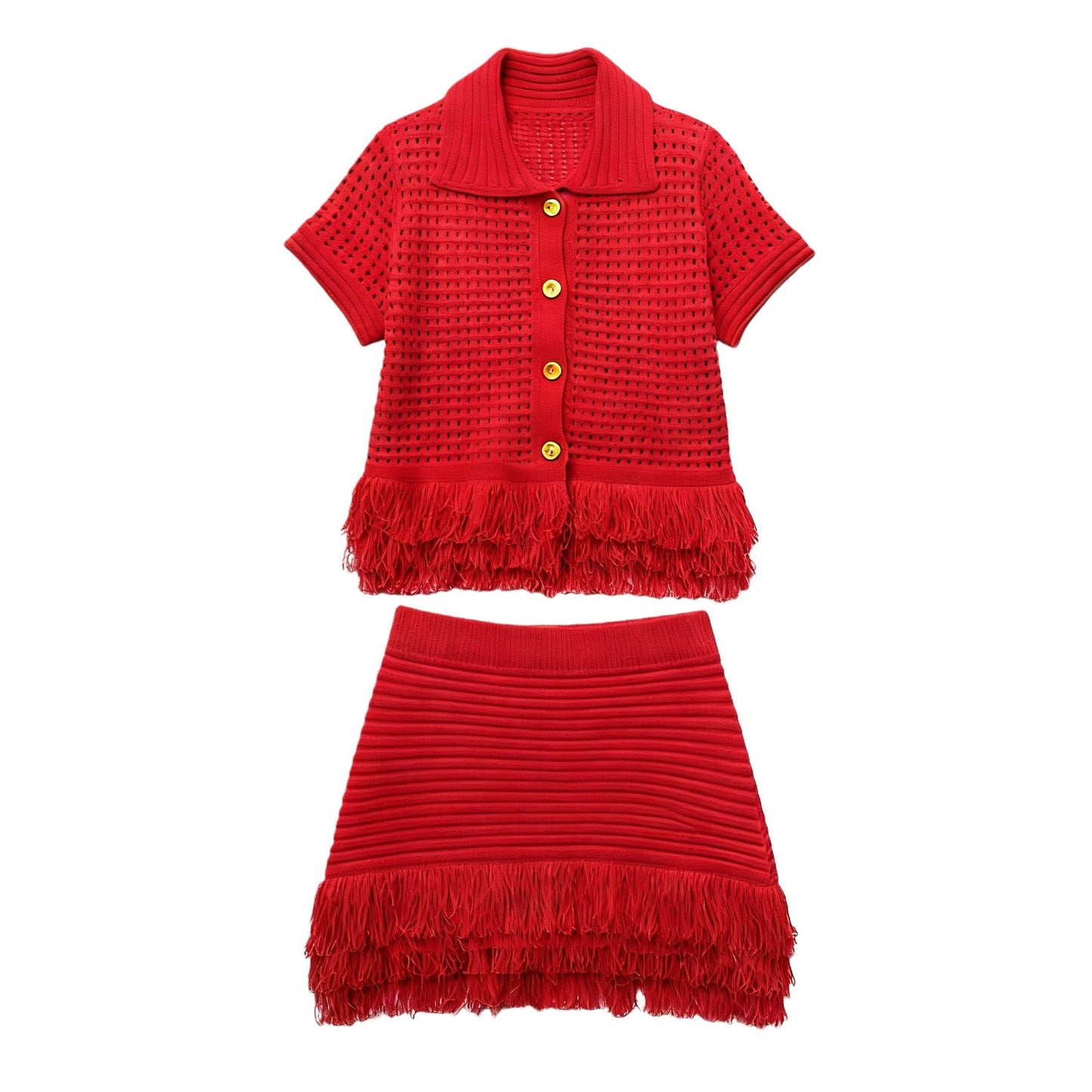 Short Sleeve Button Knit Set