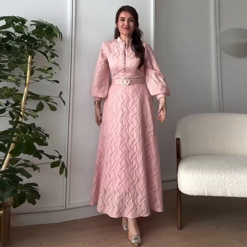 Slim-Fit Long-Sleeved Solid Color Dress