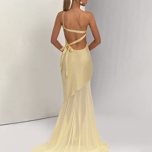 One-Shoulder Mesh Patchwork Dress