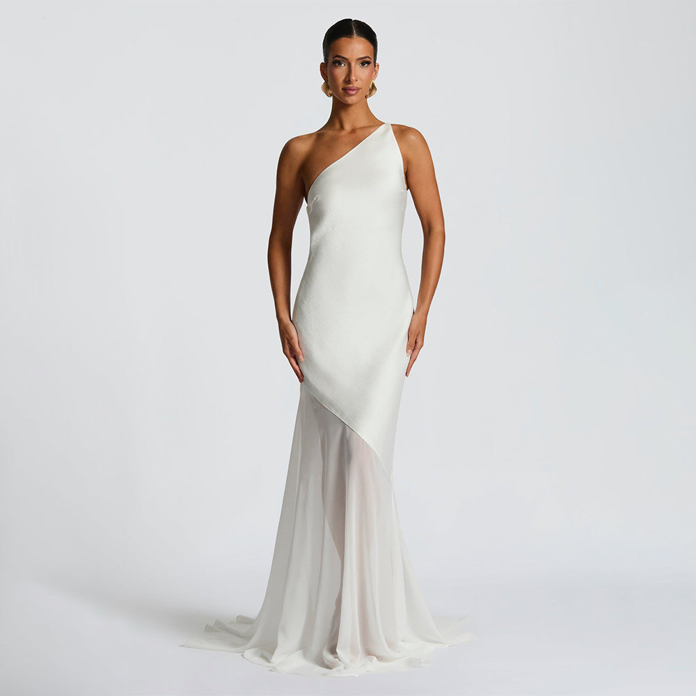 One-Shoulder Mesh Patchwork Dress