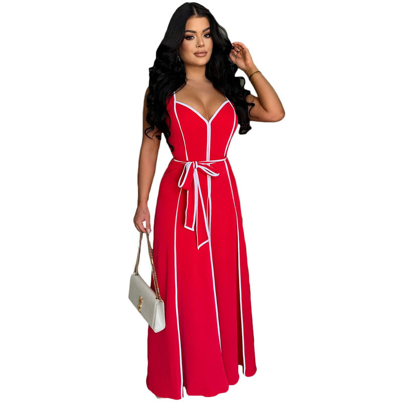 Color-blocked V-neck Jumpsuit