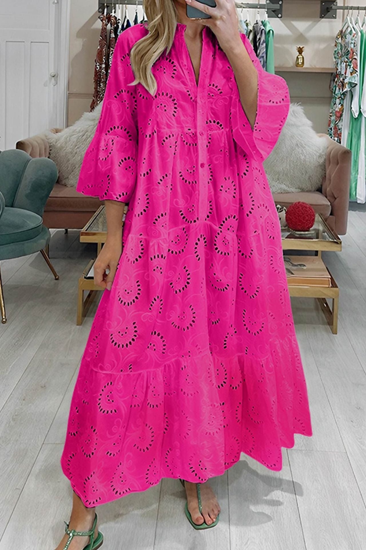 Solid color openwork loose casual dress