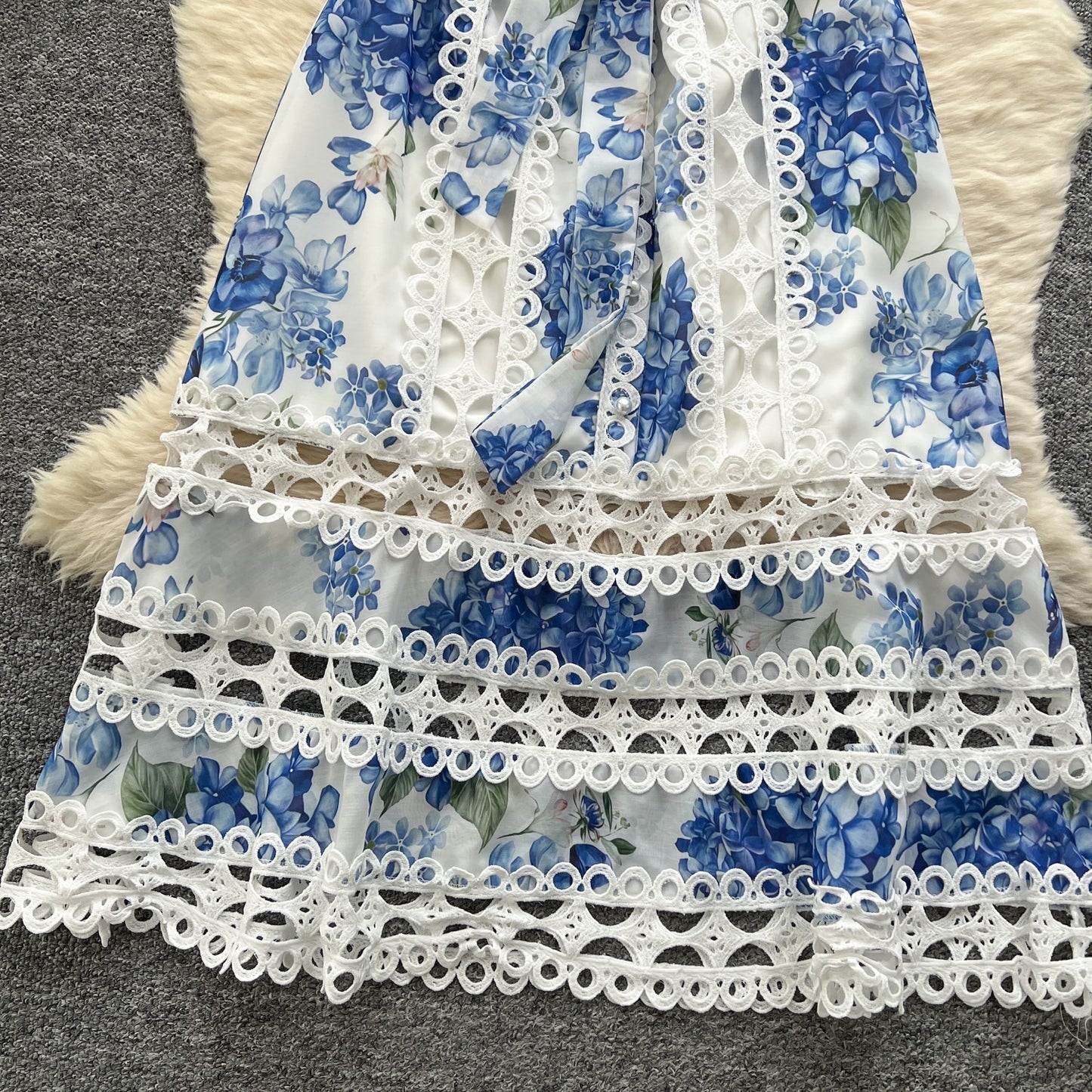 Sleeveless Hollow Out Lace Button Up Casual Midi Dress