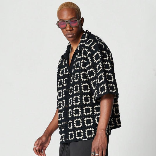 Hollow Jacquard Short-Sleeve Polo