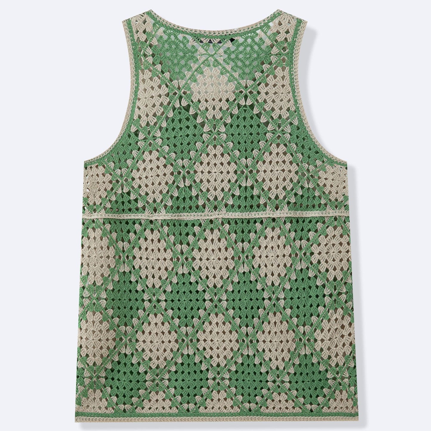 Color-blocked diamond pattern openwork knit vest