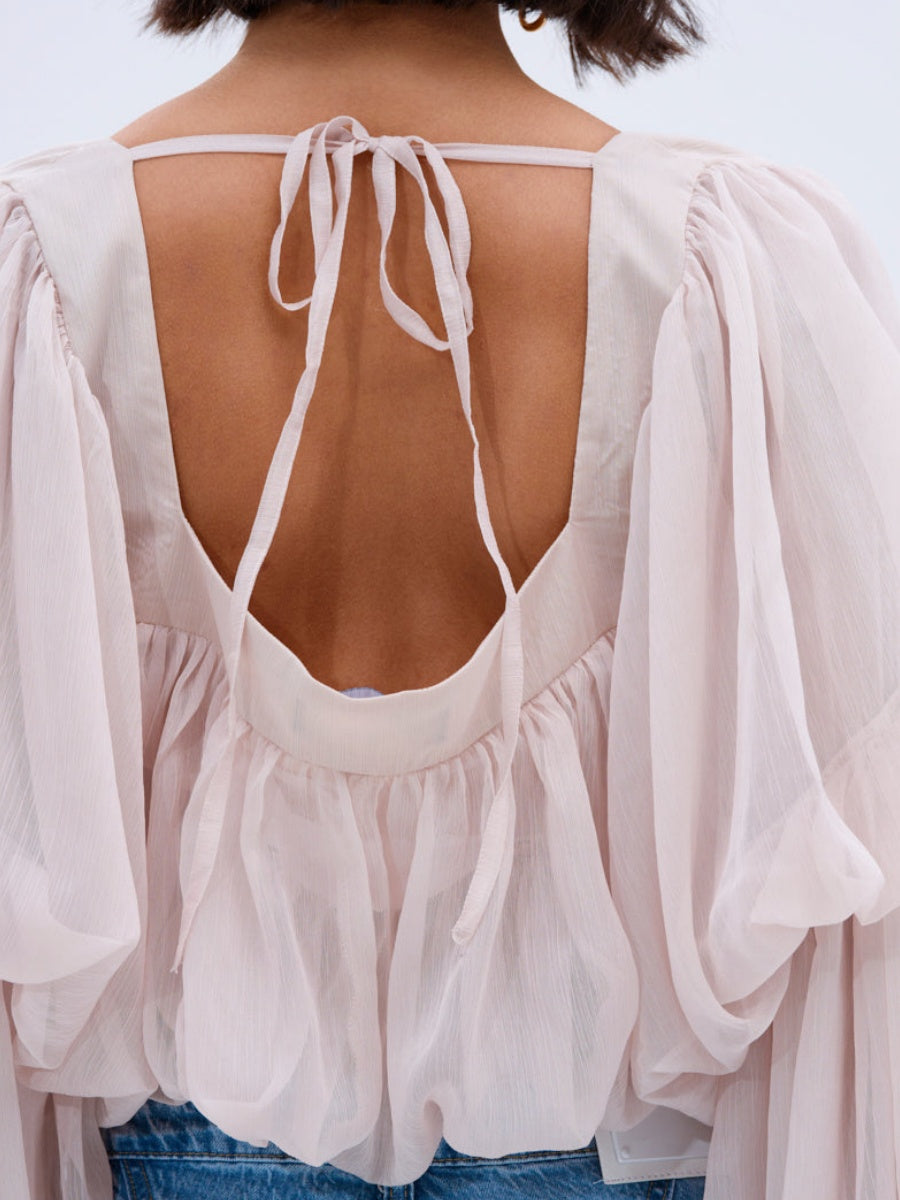 SLOUCHY SQUARE NECK LONG SLEEVE BLOUSE TOP