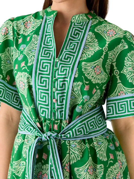 Split Neck Printed Shirt Dress