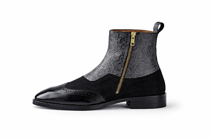 EMBOSSED LEATHER & SUEDE CHELSEA BOOTS