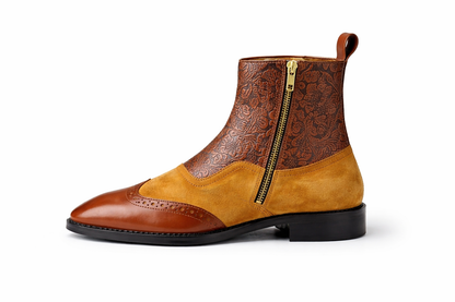 EMBOSSED LEATHER & SUEDE CHELSEA BOOTS