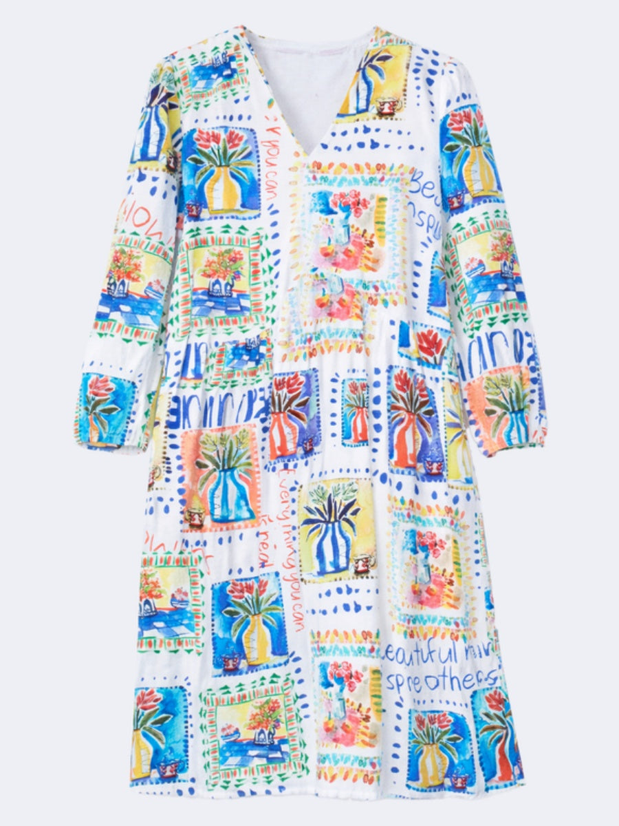 Floral print linen blend dress