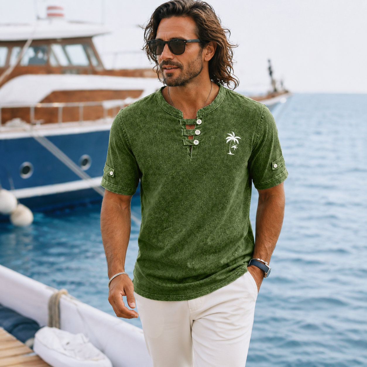 100% Cotton Vintage Washed Henley T-Shirt