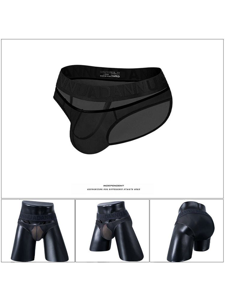 Men's Stretch Solid Color Sexy Crotch Single-Layer Briefs with Support Ring