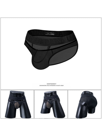 Men's Stretch Solid Color Sexy Crotch Single-Layer Briefs with Support Ring