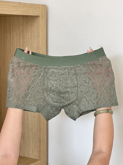 Men's Ice Silk Breathable Lightweight 10A Antibacterial Lace Trunks