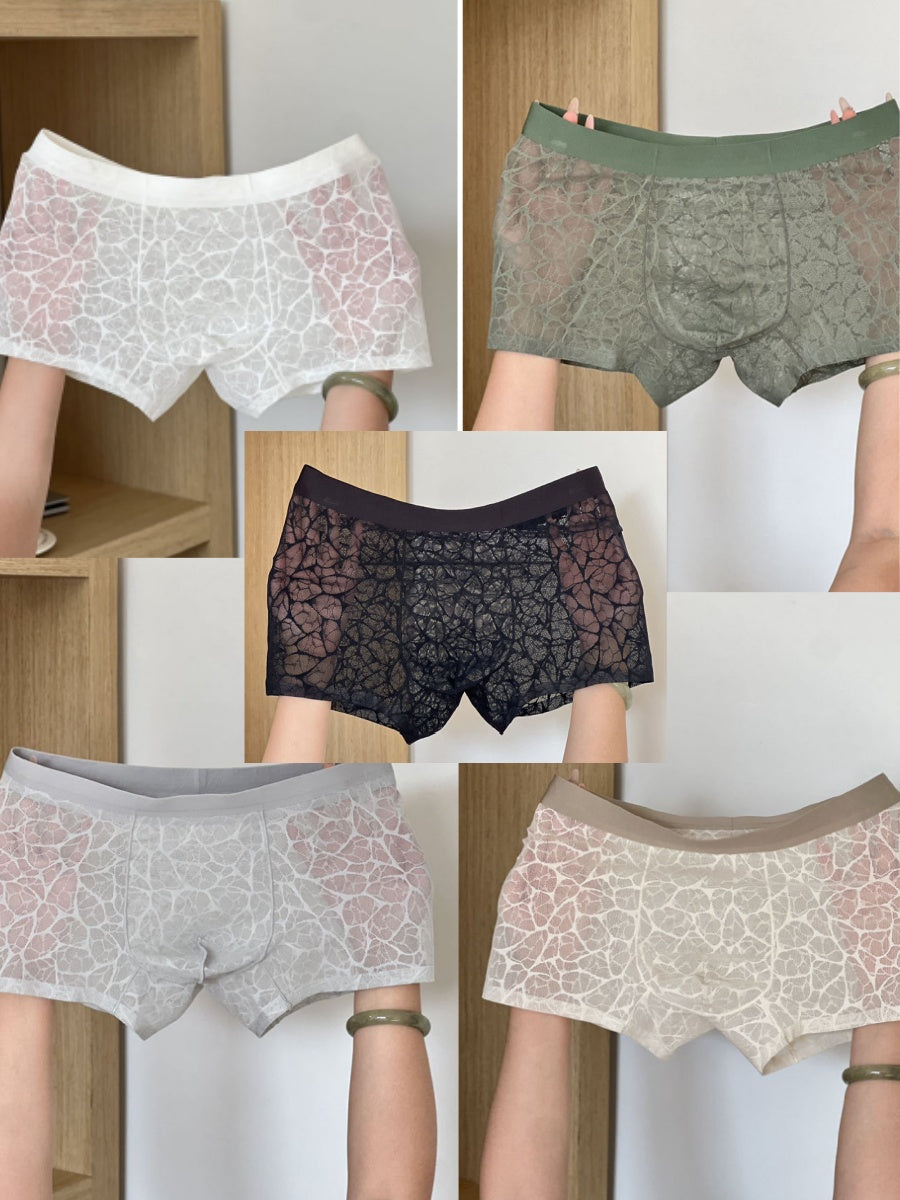 Men's Ice Silk Breathable Lightweight 10A Antibacterial Lace Trunks