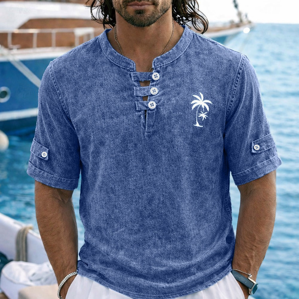 100% Cotton Vintage Washed Henley T-Shirt