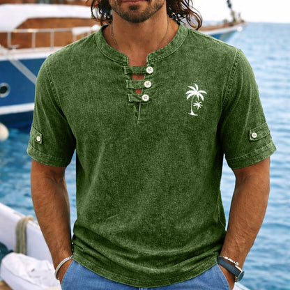 100% Cotton Vintage Washed Henley T-Shirt