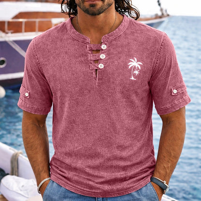 100% Cotton Vintage Washed Henley T-Shirt