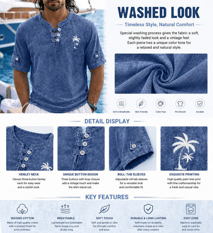 100% Cotton Vintage Washed Henley T-Shirt