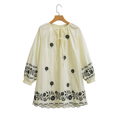 Embroidered Casual Long-Sleeved Dress