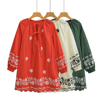 Embroidered Casual Long-Sleeved Dress