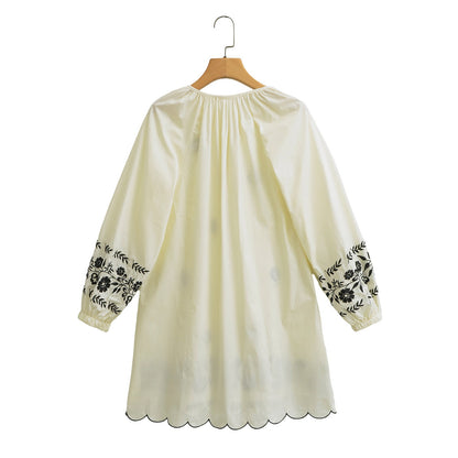 Embroidered Casual Long-Sleeved Dress