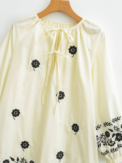 Embroidered Casual Long-Sleeved Dress