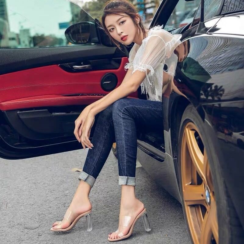 Transparent Chunky Crystal High Heels