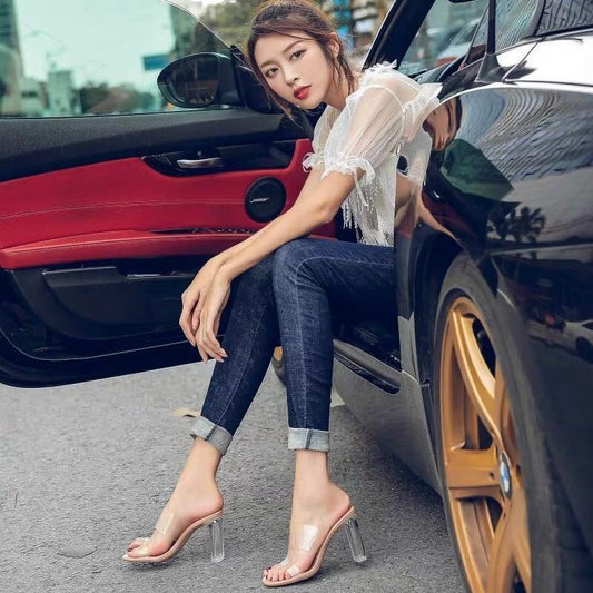 Transparent Chunky Crystal High Heels