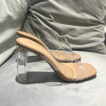 Transparent Chunky Crystal High Heels