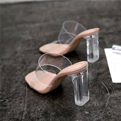 Transparent Chunky Crystal High Heels