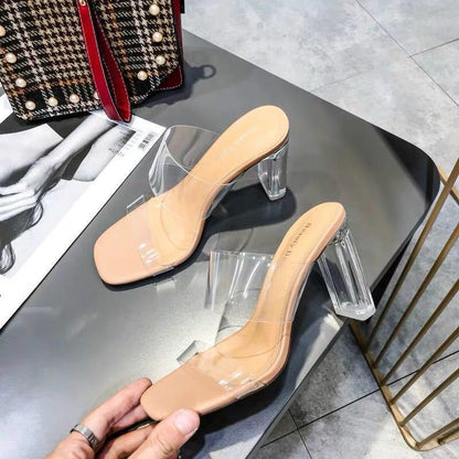 Transparent Chunky Crystal High Heels