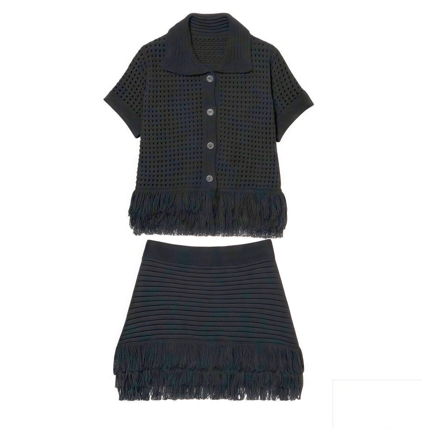 Short Sleeve Button Knit Set