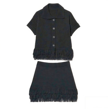 Short Sleeve Button Knit Set