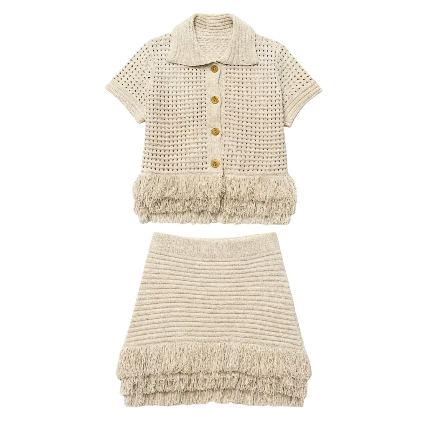 Short Sleeve Button Knit Set