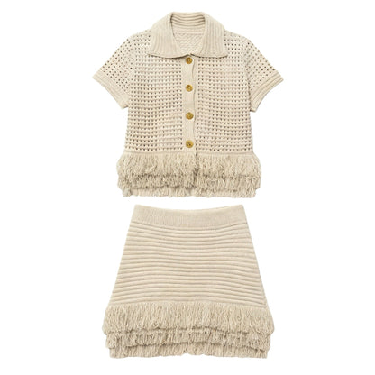 Short Sleeve Button Knit Set