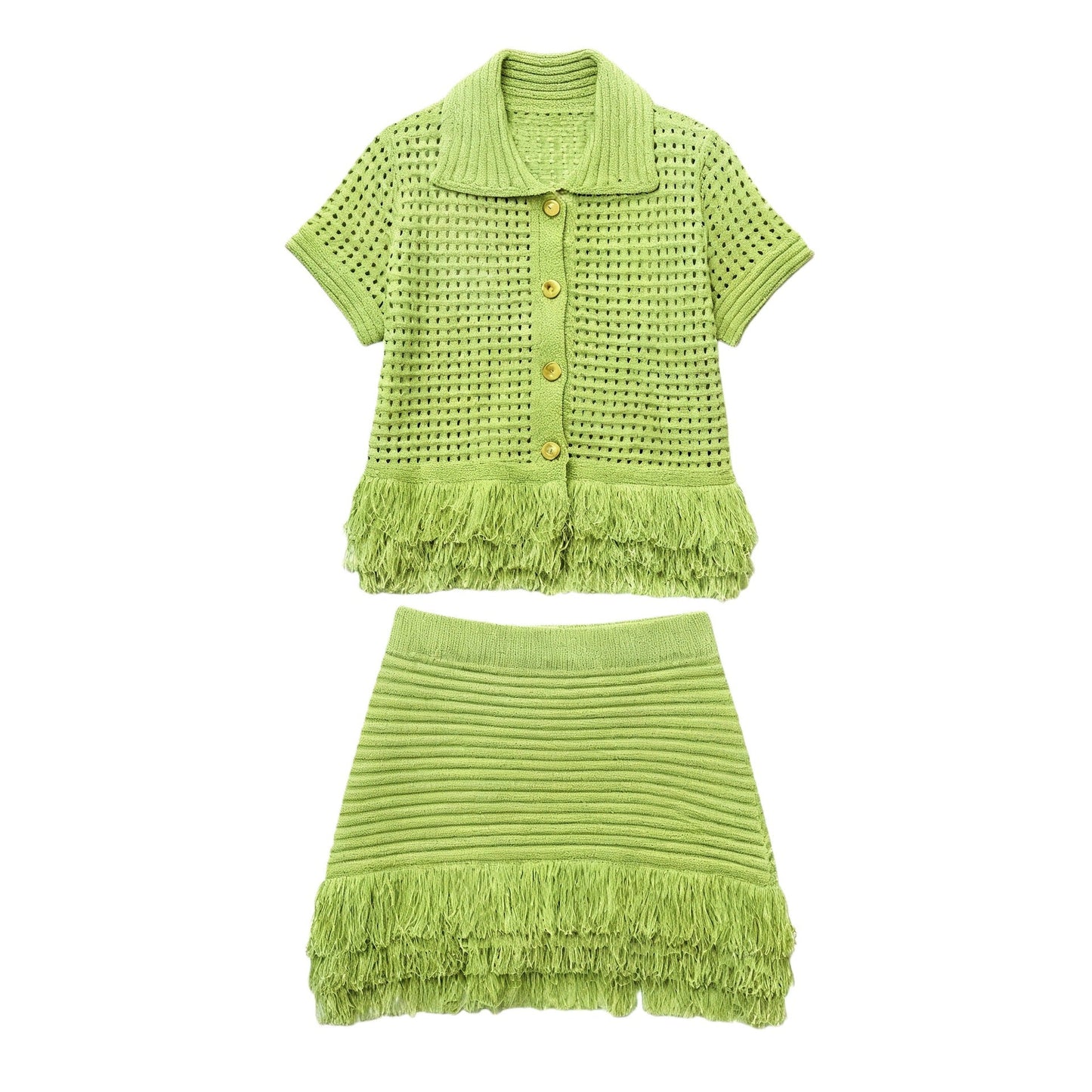 Short Sleeve Button Knit Set