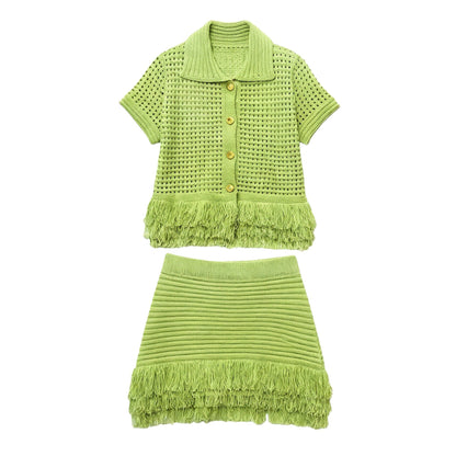 Short Sleeve Button Knit Set