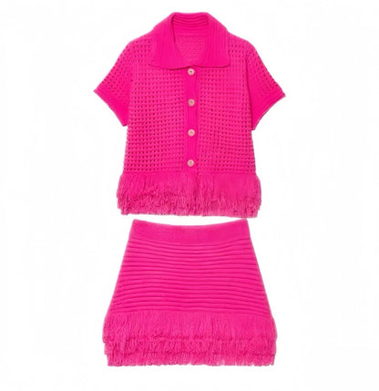 Short Sleeve Button Knit Set