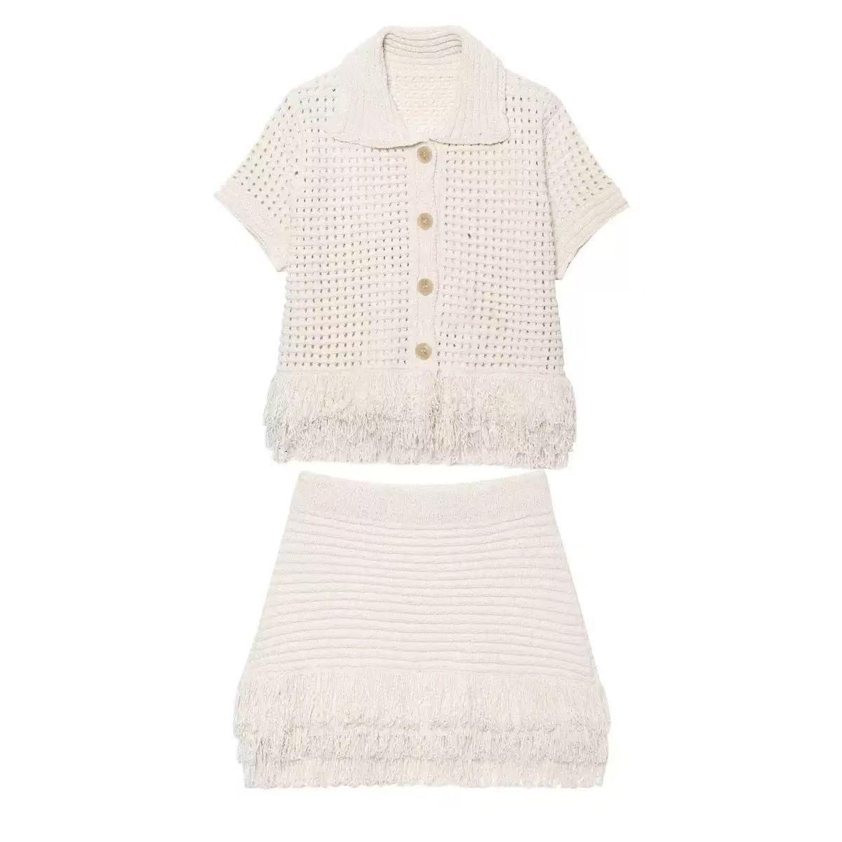 Short Sleeve Button Knit Set
