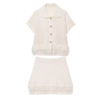 Short Sleeve Button Knit Set