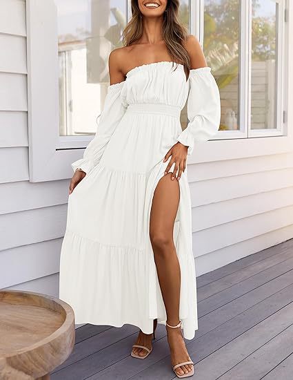Off-Shoulder Side-Slit Layered Maxi Dress