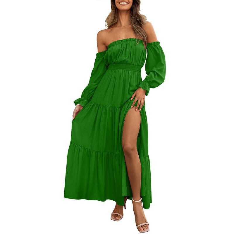 Off-Shoulder Side-Slit Layered Maxi Dress