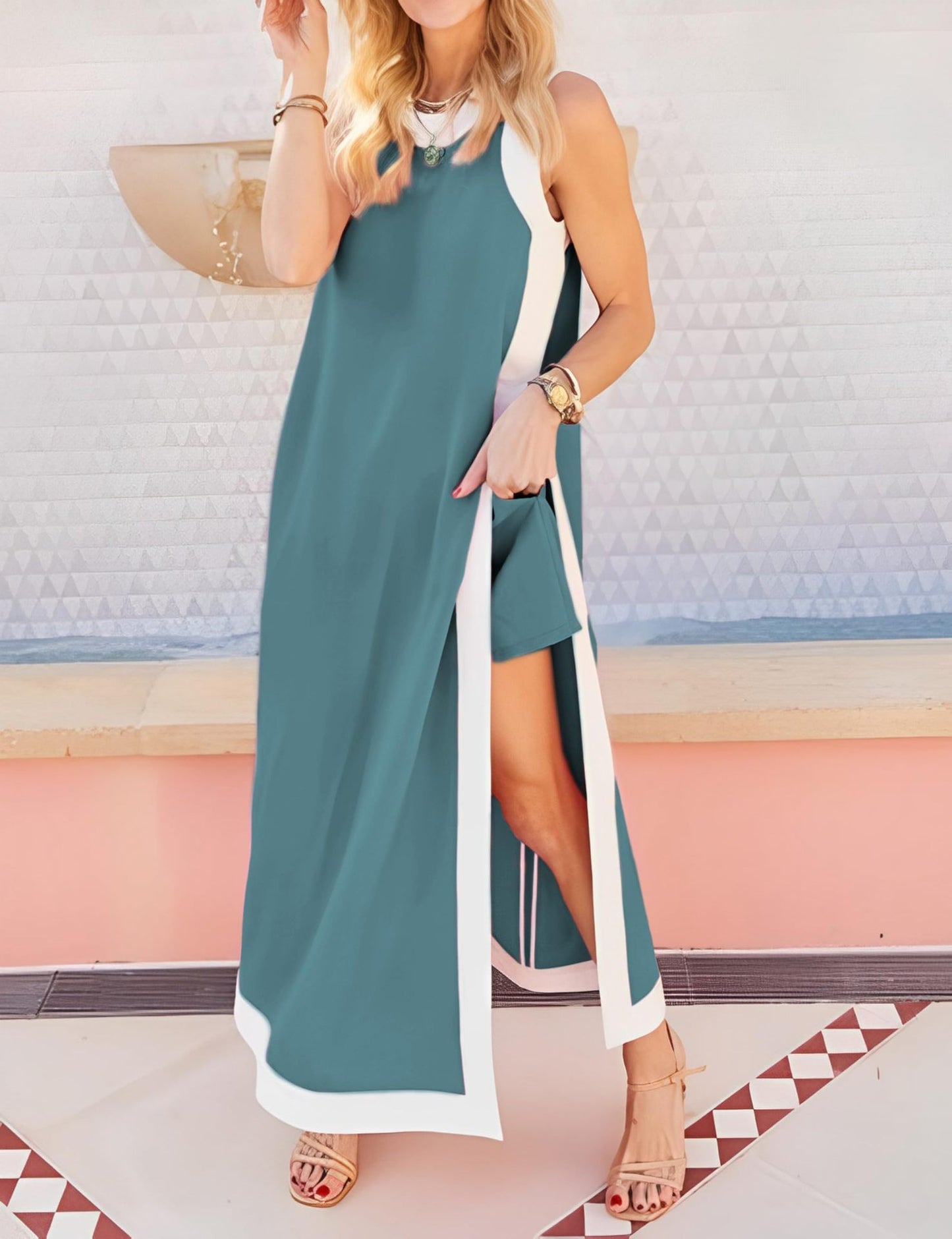 Sleeveless Long Dress And Shorts Two-Piece Set