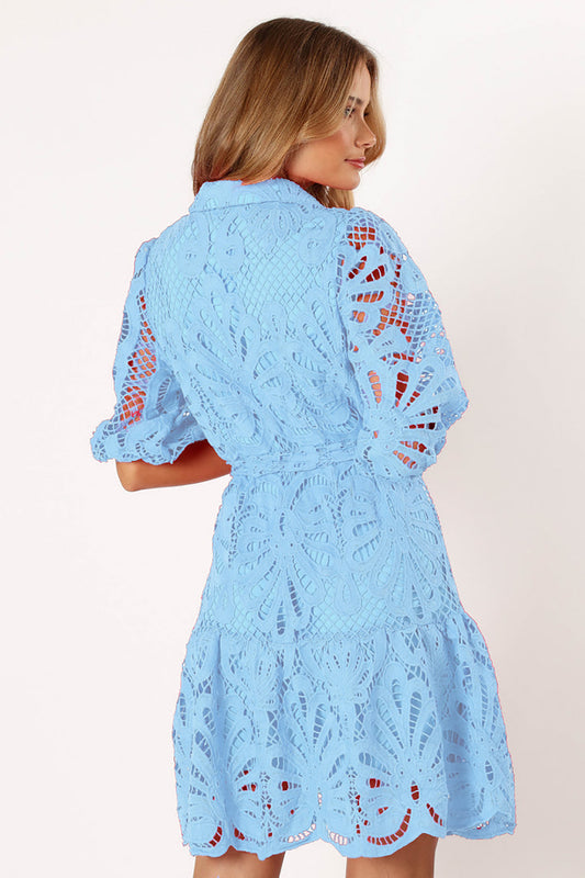 Hollowed-Out Lace Button Dress