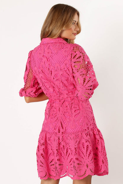 Hollowed-Out Lace Button Dress