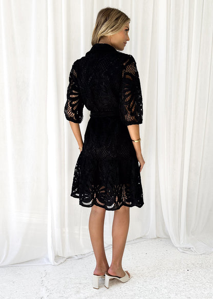 Hollowed-Out Lace Button Dress