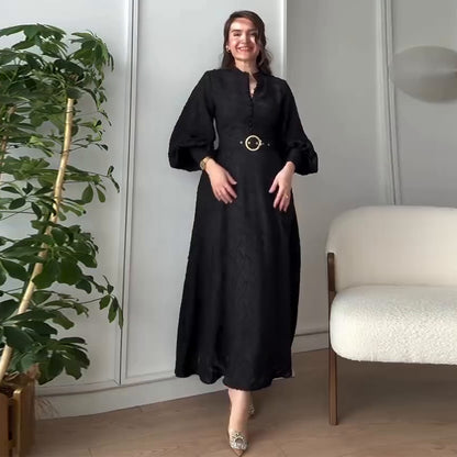 Slim-Fit Long-Sleeved Solid Color Dress