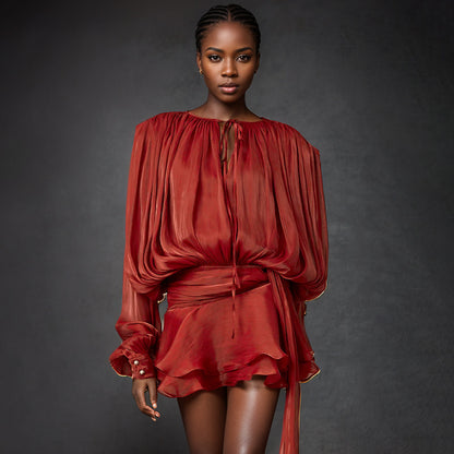 Pleated Mesh Mini Dress