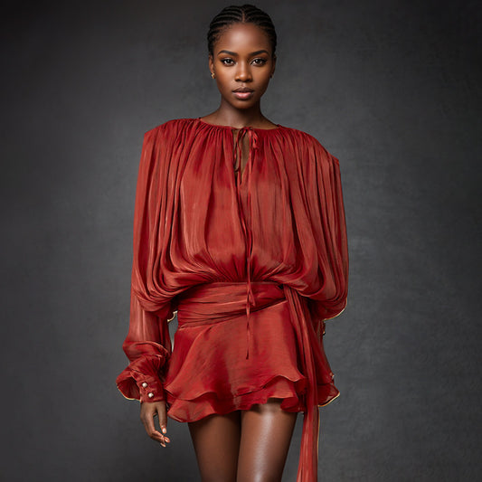 Pleated Mesh Mini Dress